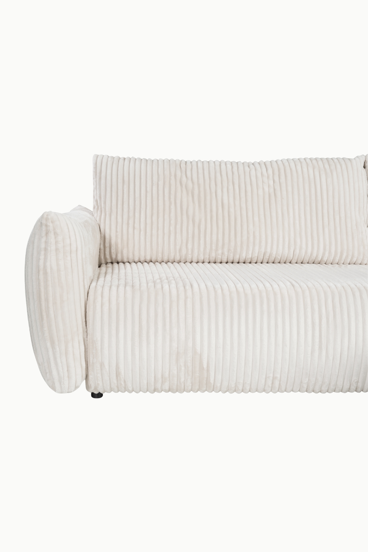 Canapé d’angle Allia convertible avec coffre de rangement, revêtement velours côtelé écru.