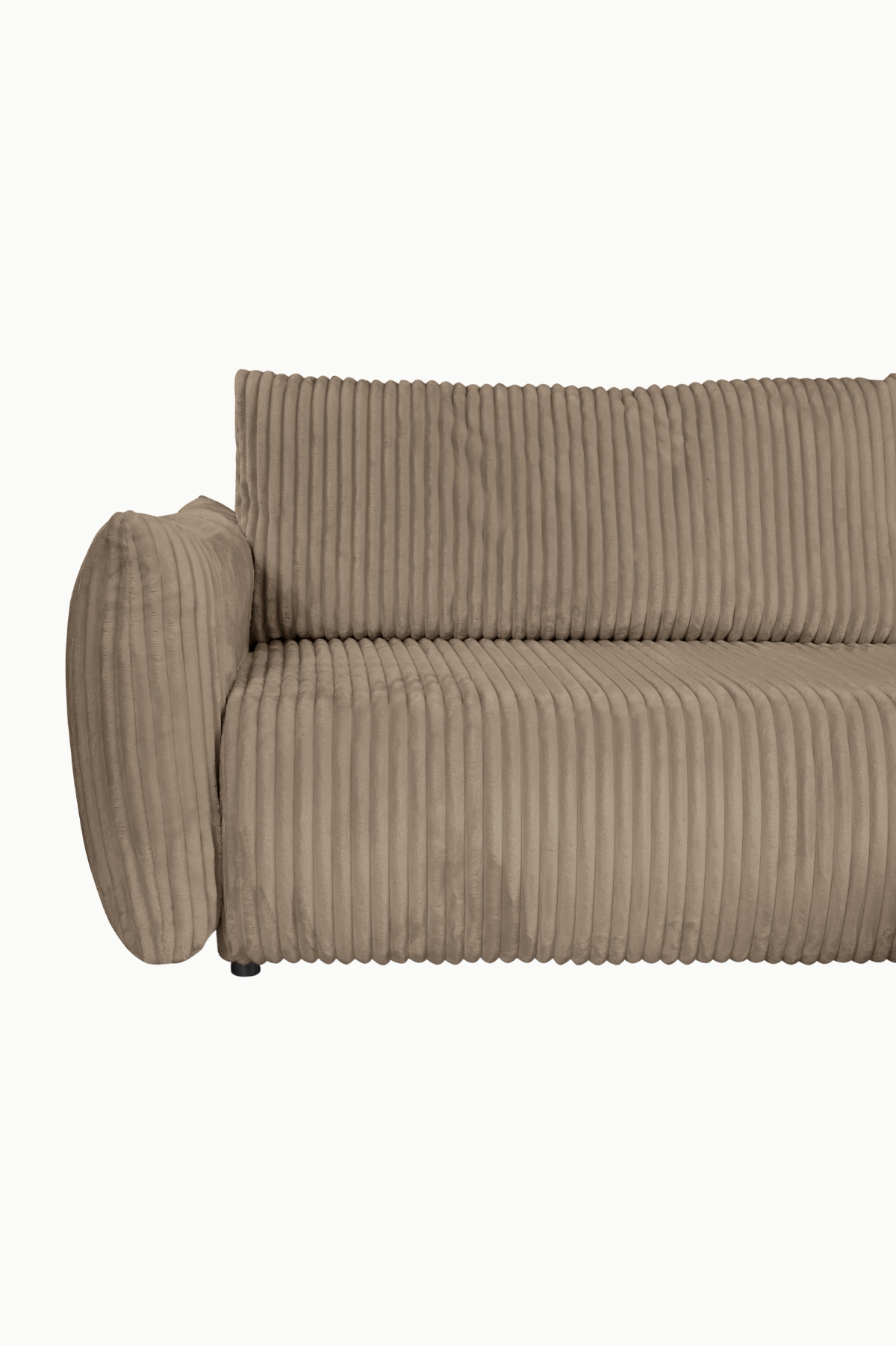 Canapé Allia marron en velours côtelé, modèle d’angle avec coffre discret et fonction convertible.