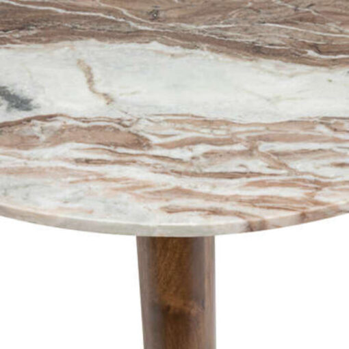 Table basse COPPA, plateau marbre beige, pieds bois de manguier