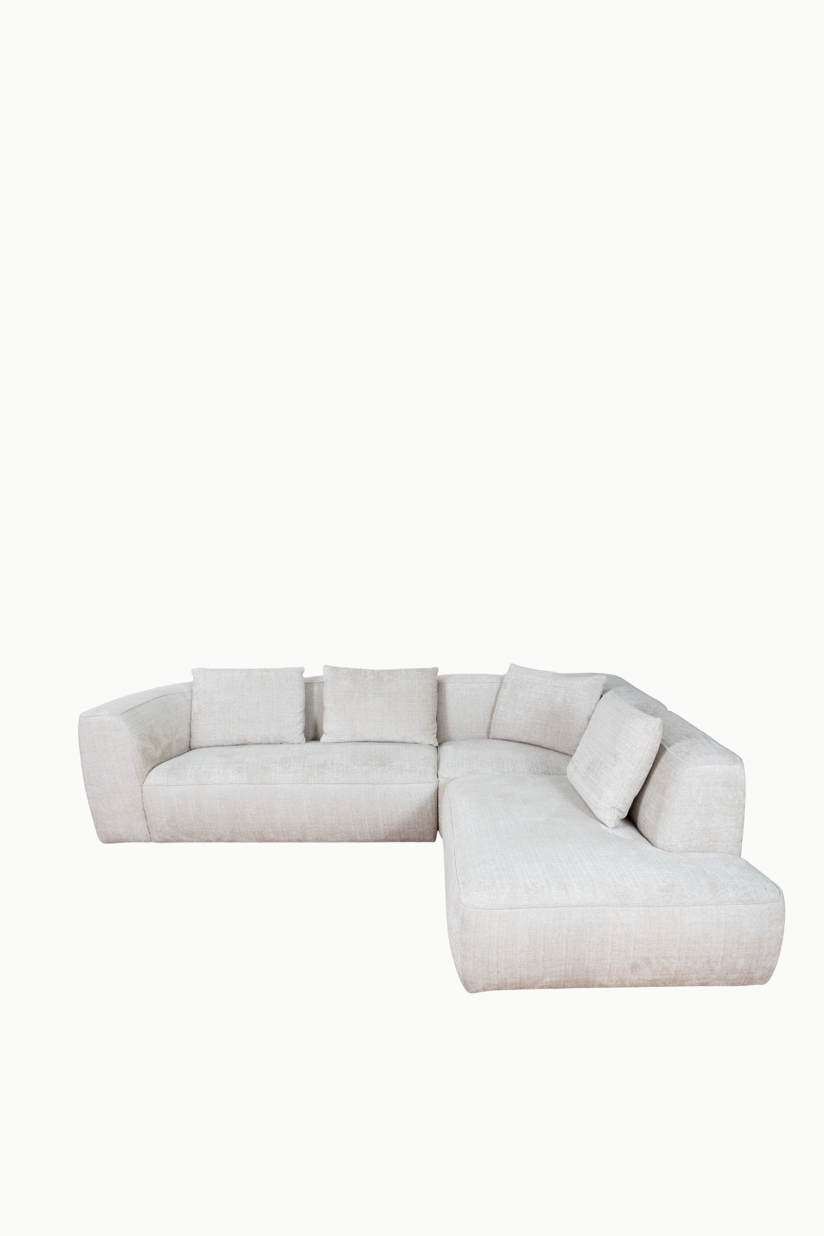 canapé modulable Mood en tissu chenille, avec méridienne, formes contemporaines et assises larges