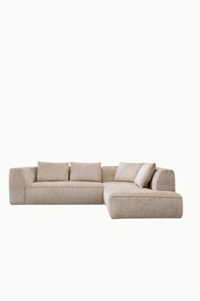 canapé modulable Mood en tissu chenille, avec méridienne, formes contemporaines et assises larges