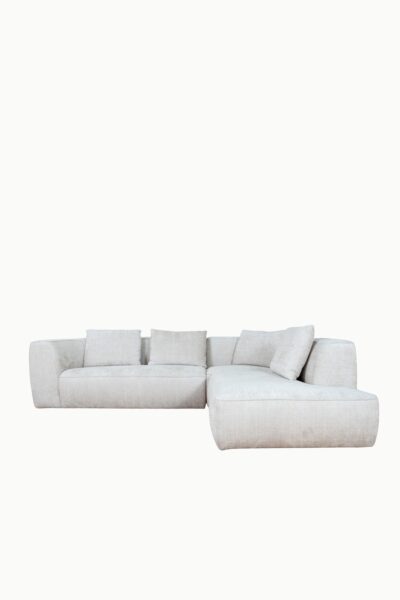 canapé modulable Mood en tissu chenille, avec méridienne, formes contemporaines et assises larges