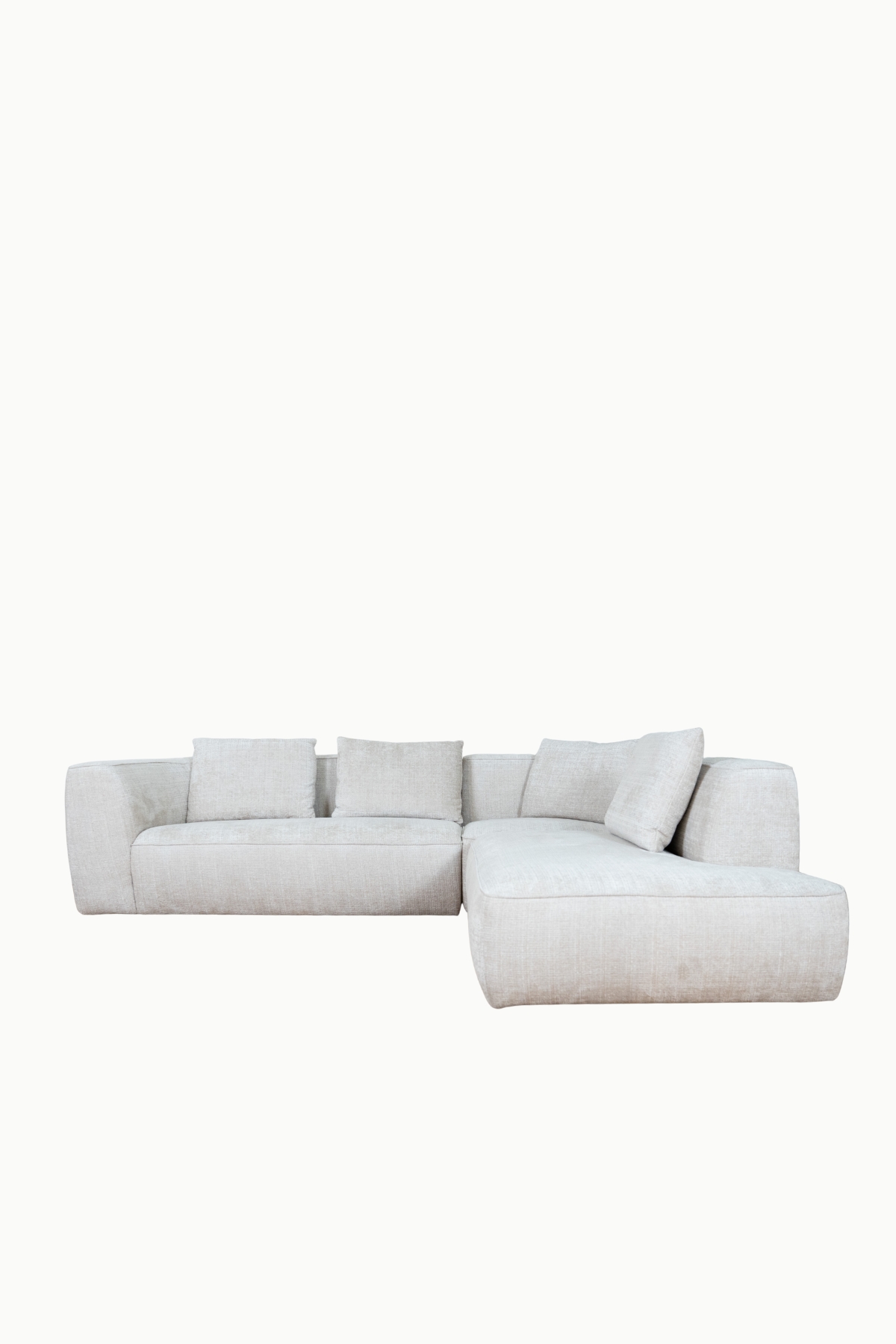 canapé modulable Mood en tissu chenille, avec méridienne, formes contemporaines et assises larges