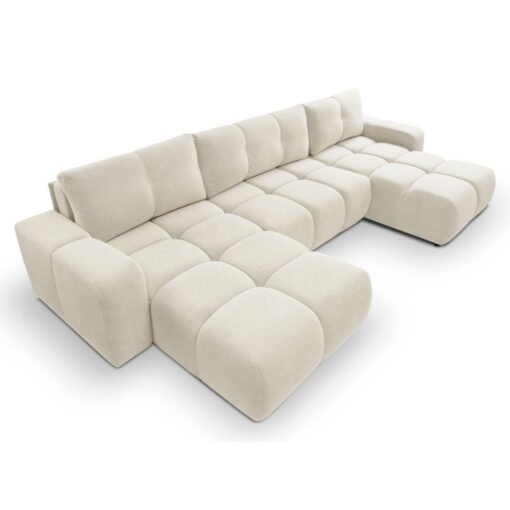 Canapé BUBBLE U convertible avec coffre de rangement, tissus beige.