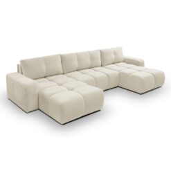 Canapé BUBBLE U convertible avec coffre de rangement, tissus beige.