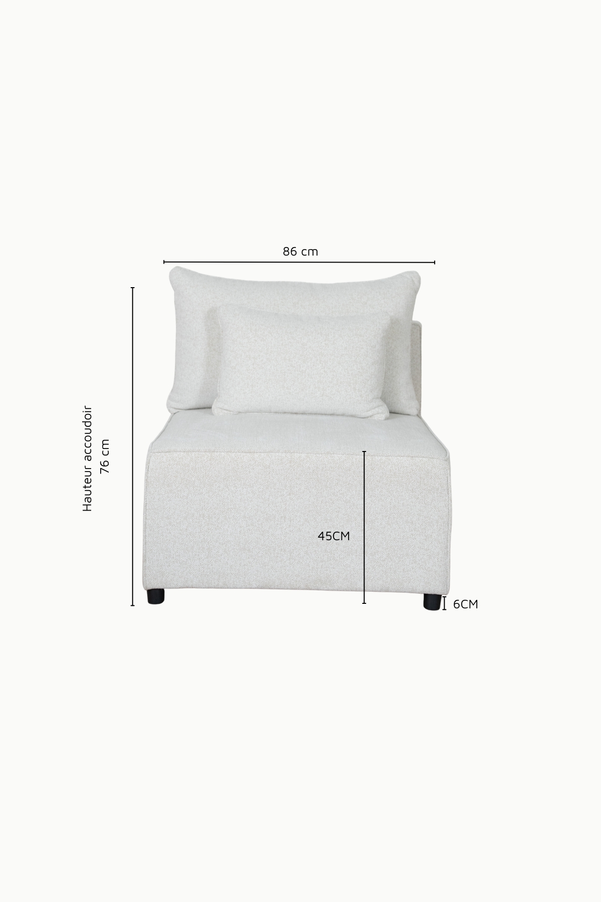 module une place Monte Carlo en tissu chenille écru, design moderne carré