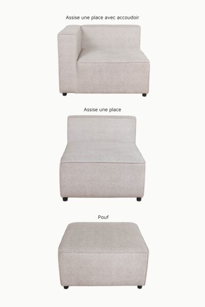 module une place Monte Carlo en tissu chenille beige, design moderne carré