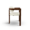 Chaise BERGAMO, bois d'hévéa, pieds bois marrons et tissus velours beige. Vue latérale