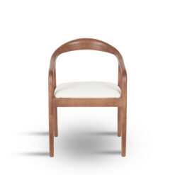 Chaise MILA en bois marron et tissu velours antitache beige, vue de face