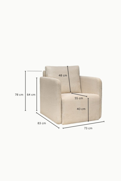 fauteuil Alan en velours côtelé, forme arrondie moderne et assise confortable