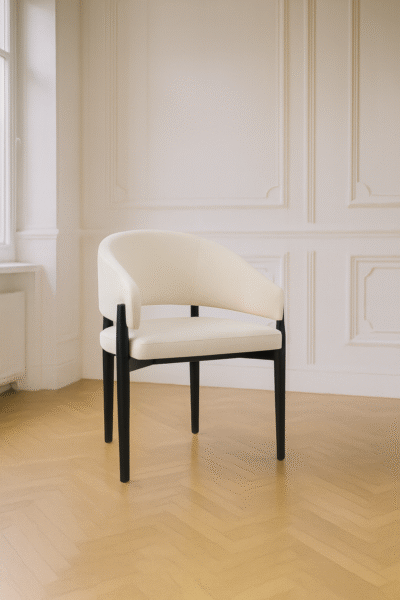 CHAISE ROSA VELOURS BEIGE PIEDS NOIRS 2