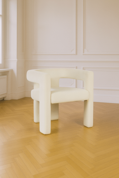 Chaise / fauteuil Scarlet design, velours écru