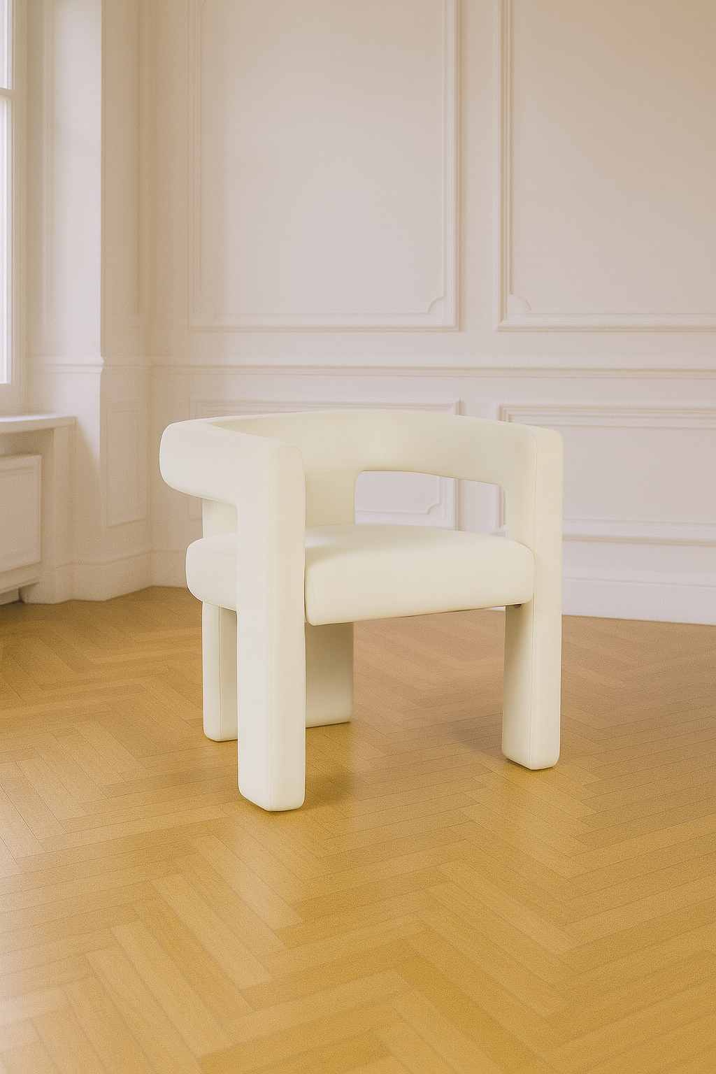 Chaise / fauteuil Scarlet design, velours écru