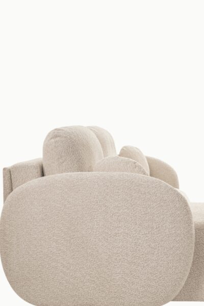 Canapé aulfa coffre et convertible en laine bouclée, modèle d’angle avec assises confortable et lignes arrondies