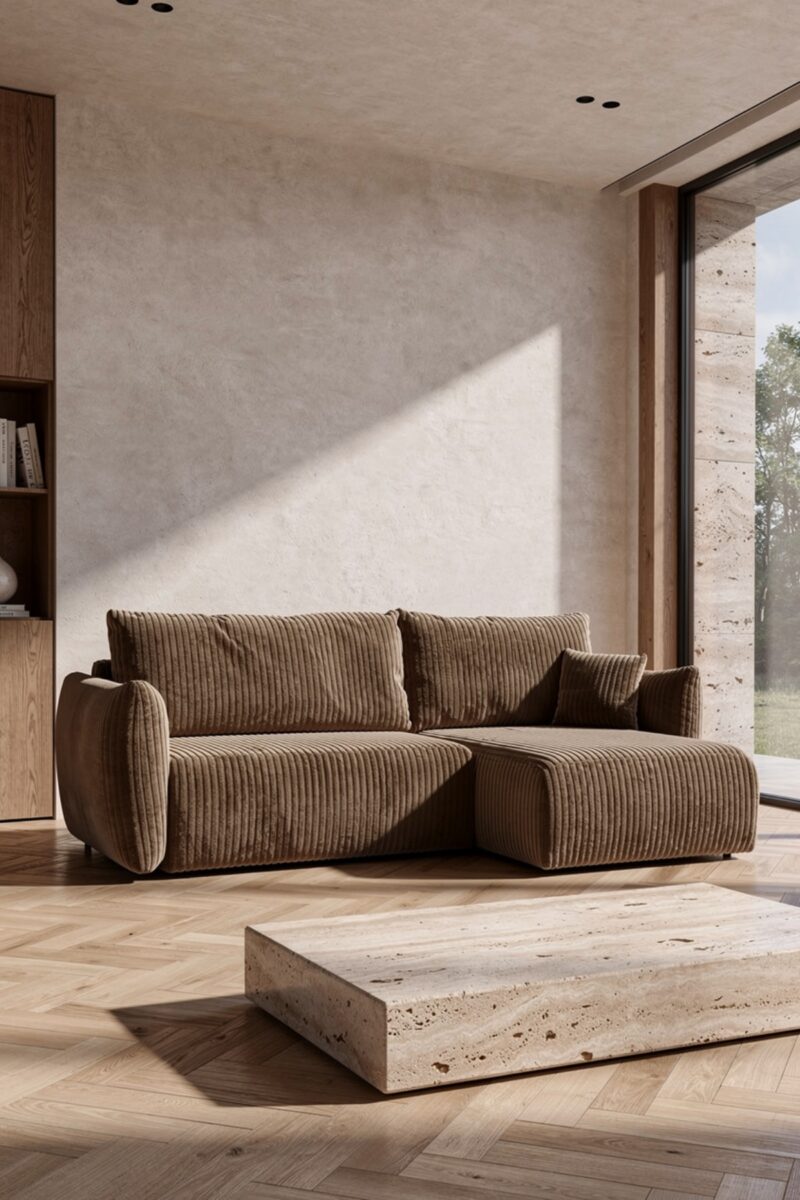 ALLIA VELOURS COTELES MARRON ANGLE DROIT