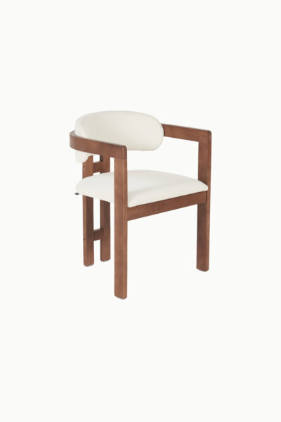 Chaise Bergamo en bois d’hévéa avec velours beige et pieds marron