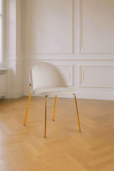 Chaise GENOVA pied design métal doré et velours beige antitache