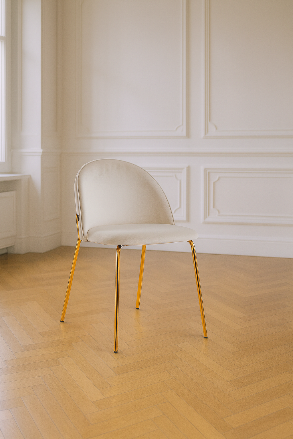 Chaise GENOVA pied design métal doré et velours beige antitache