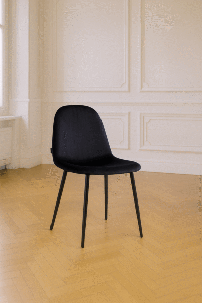 Chaise SCANDINAVE pied métal noir et velours noir antitache