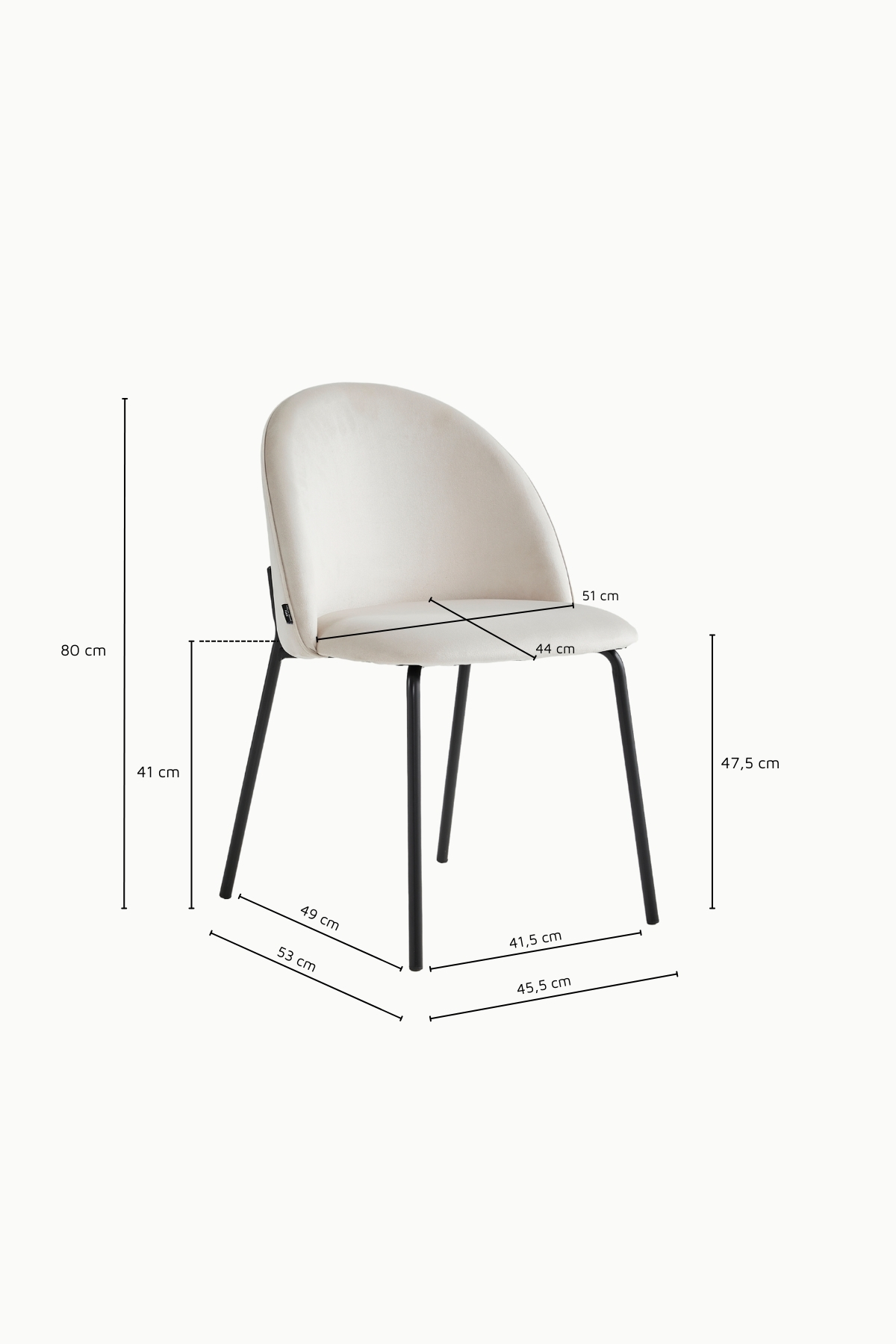 Chaise GENOVA pied design métal noir et velours beige antitache