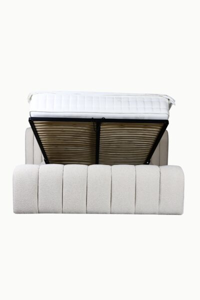 Lit coffre ARIA XL tissu laine bouclée écru