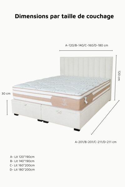 LIT_COFFRE_PRADA_2PL_CHENILLE_ECRU (1) Lit coffre Prada 2 places, tissu chenille écru, fabrication européenne.
