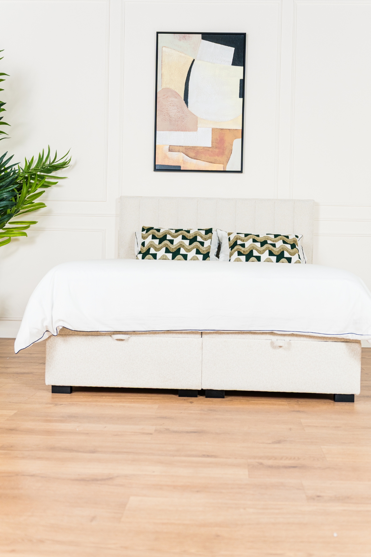 LIT_COFFRE_PRADA_2PL_CHENILLE_ECRU (4) Lit coffre Prada 2 places, tissu chenille écru, fabrication européenne.