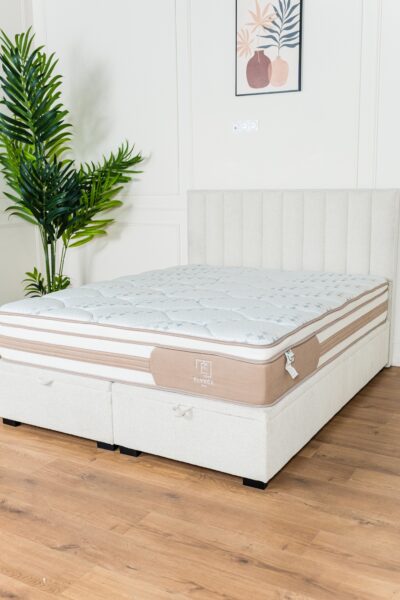 LIT_COFFRE_PRADA_2PL_CHENILLE_ECRU (5) Lit coffre Prada 2 places, tissu chenille écru, fabrication européenne.