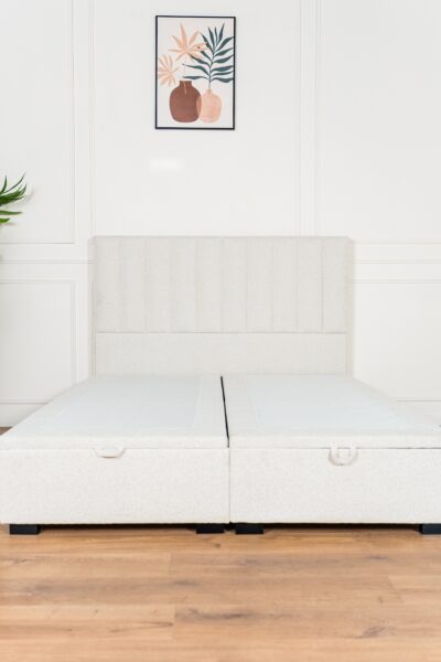 LIT_COFFRE_PRADA_2PL_CHENILLE_ECRU (6) Lit coffre Prada 2 places, tissu chenille écru, fabrication européenne.