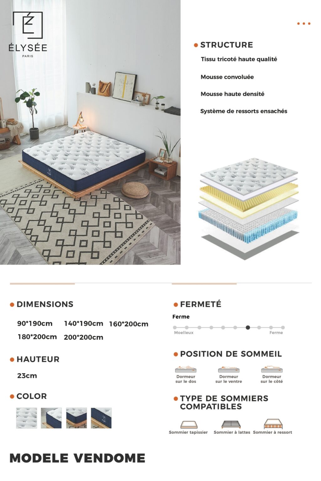 MATELAS VENDOME FICHE PRODUIT