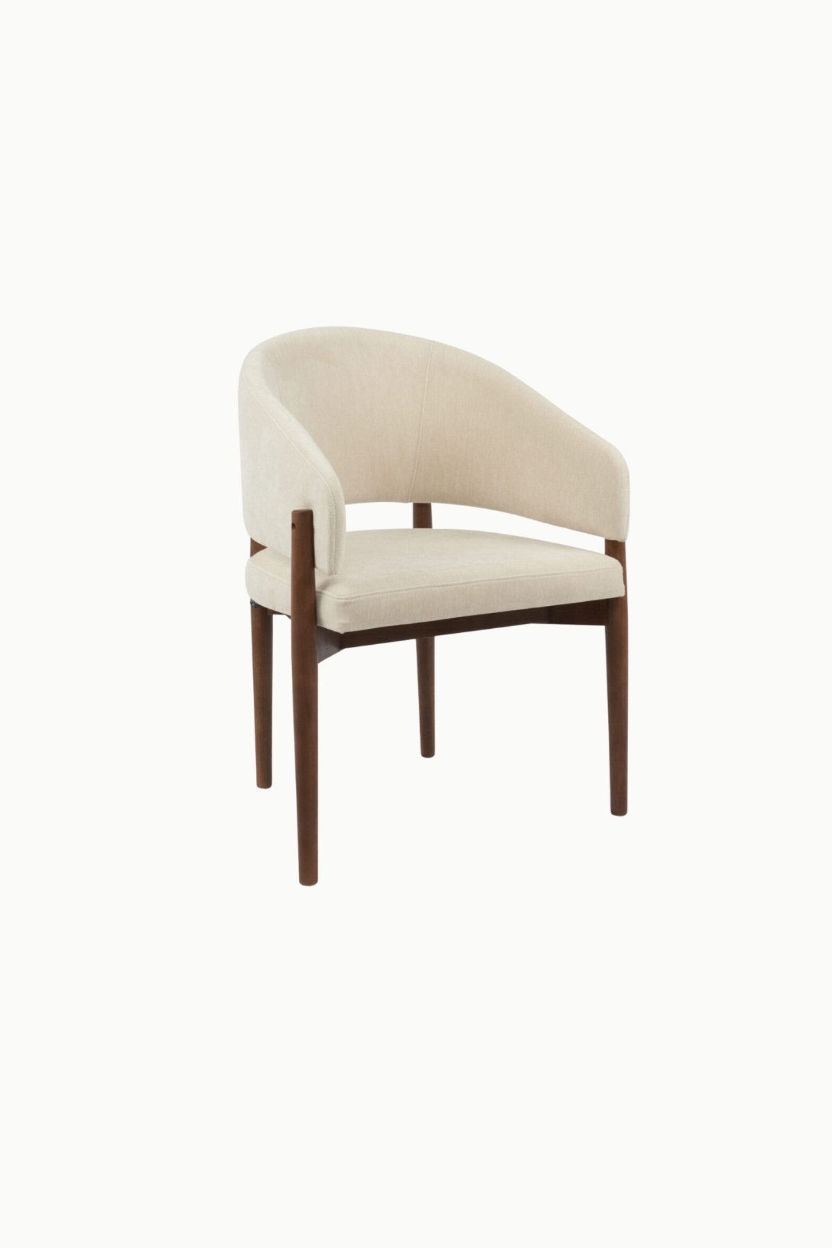 Chaise Rosa en bois d’hévéa avec tissu chenille beige et pieds marrons