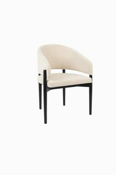 Chaise Rosa en bois d’hévéa avec tissu chenille beige et pieds noirs