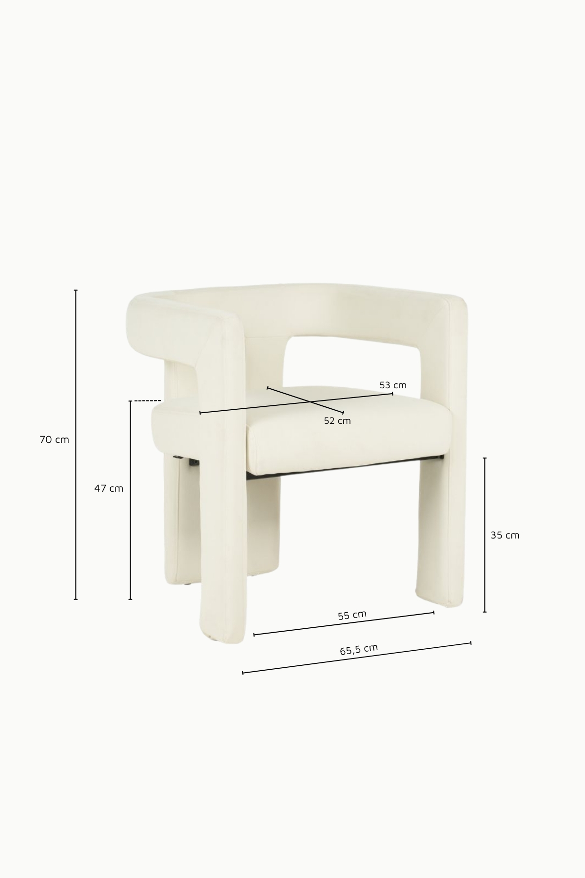 Chaise / fauteuil Scarlet design, velours écru