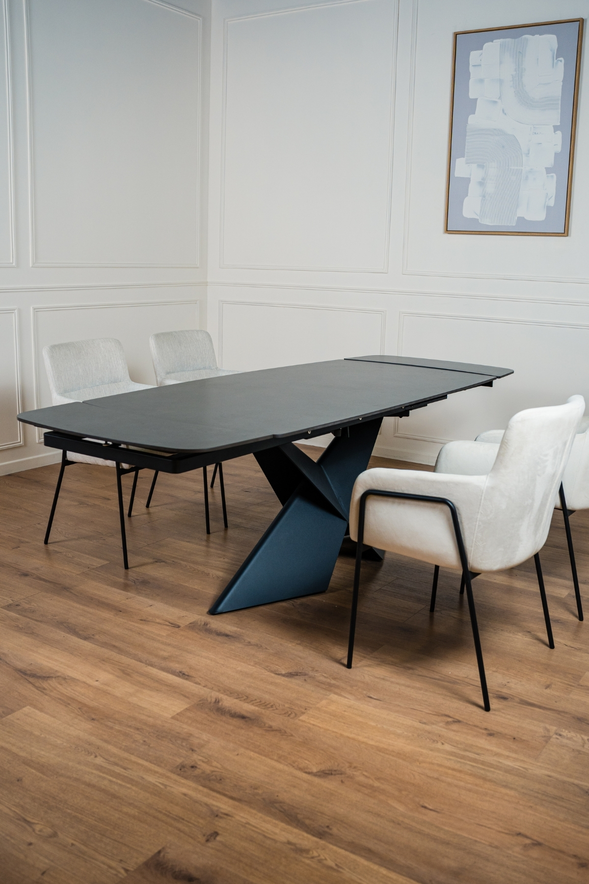 Table à manger EMPIRE extensible, plateau céramique. Couleur noire.