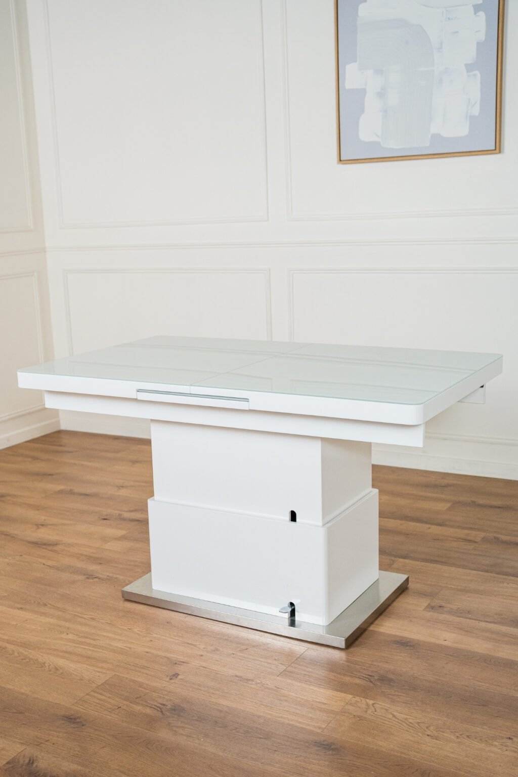 TABLE A MANGER TABLE BASSE RELEVABLE TB86 BLANCHE VERRE TREMPE 3 1