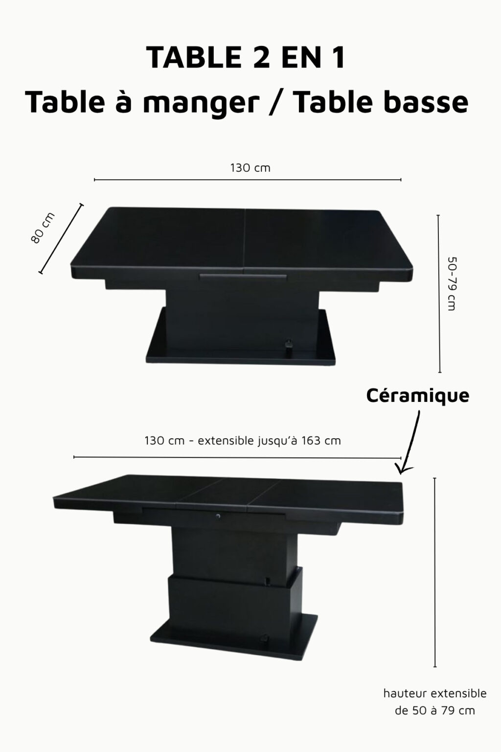 TABLE A MANGER TABLE BASSE RELEVABLE TB86 BLANCHE VERRE TREMPE 7 1