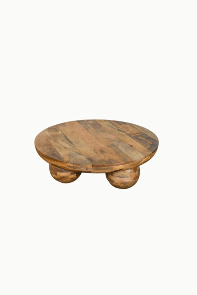 Table basse Balls ronde en bois de manguier marron avec pieds boule sculpturaux