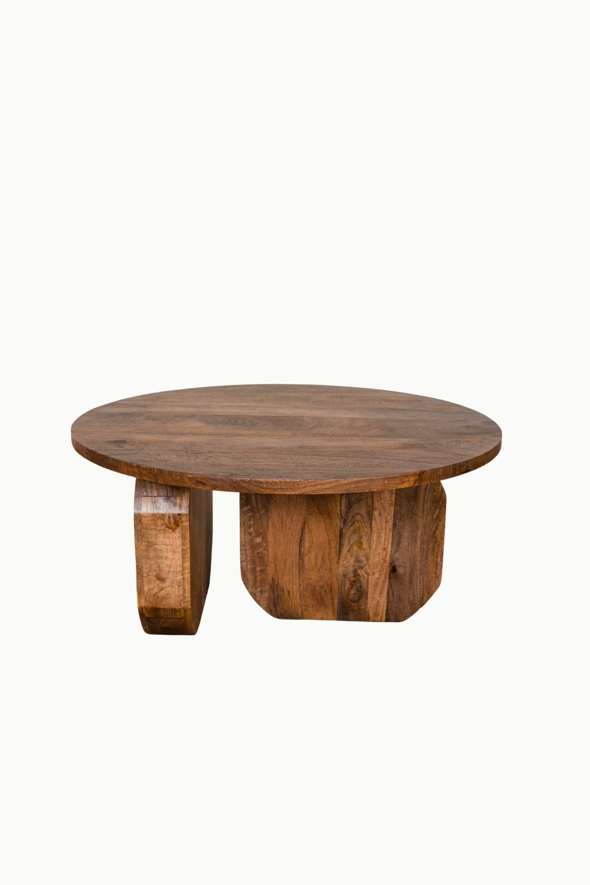 Table basse Leana ronde en bois d’acacia marron avec piètement sculptural