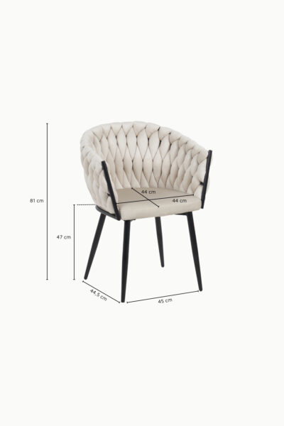 Chaise Trecy en velours avec piètement métal noir, design moderne élégant