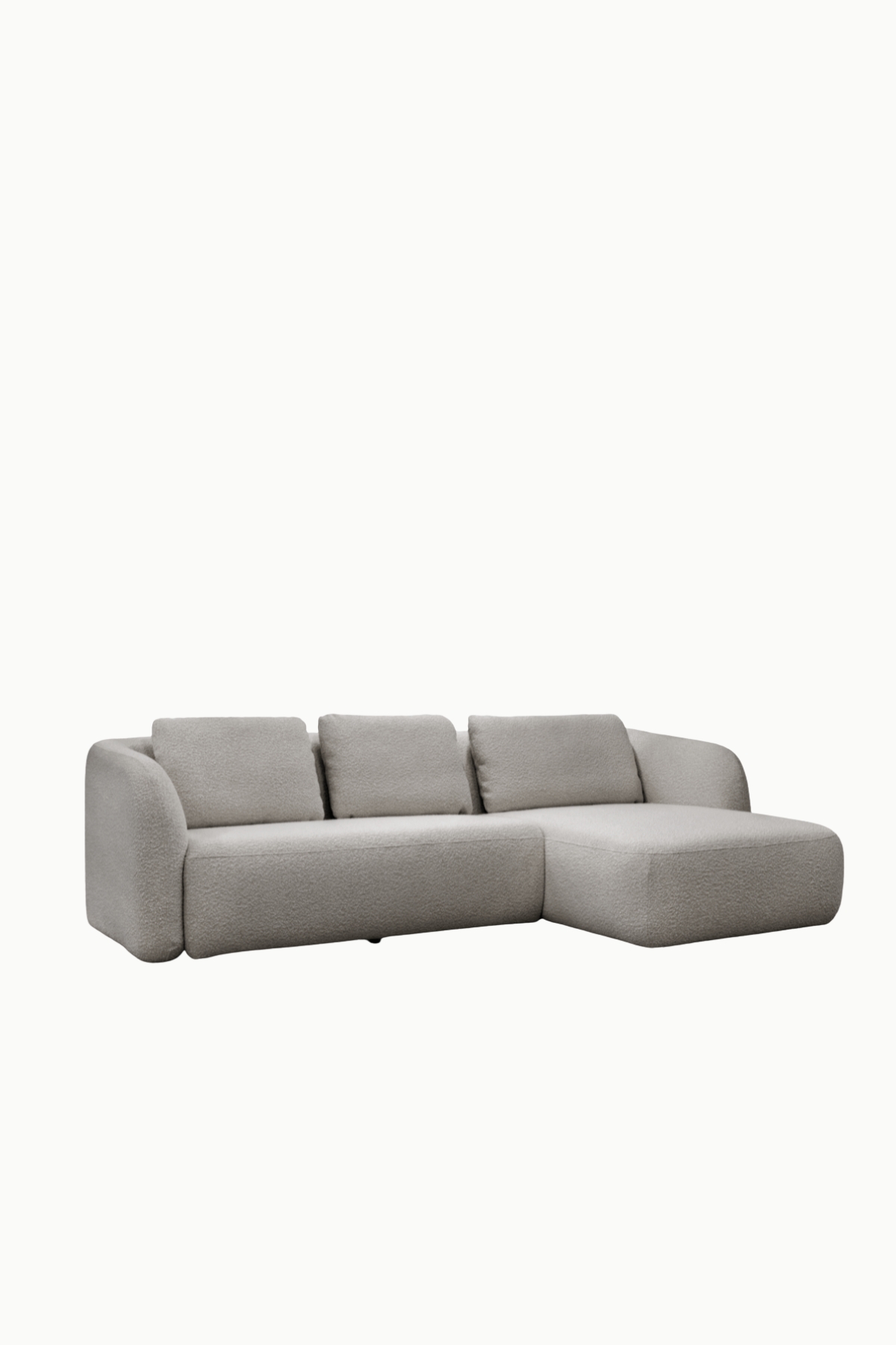 Canapé d’angle marina en laine bouclée grise, forme arrondie et assise confortable