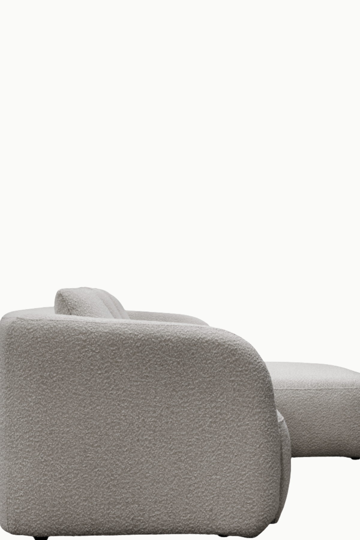 Canapé d’angle marina en laine bouclée grise, forme arrondie et assise confortable