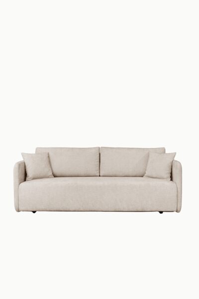 canapé alan en tissu chenille beige avec accoudoirs arrondis et assise 4 places