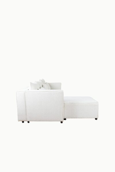 canapé_modulable_monte_carlo_tissus_chenille_écru (4) Canapé modulable en tissu chenille écru, composé de plusieurs modules avec coussins assortis"