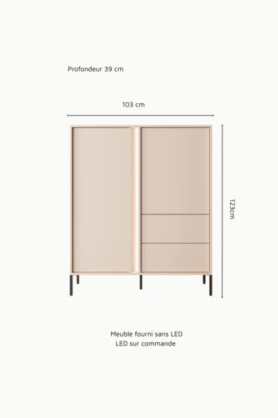 Buffet Darius en bois beige avec deux portes et deux tiroirs, design moderne sur pieds noirs