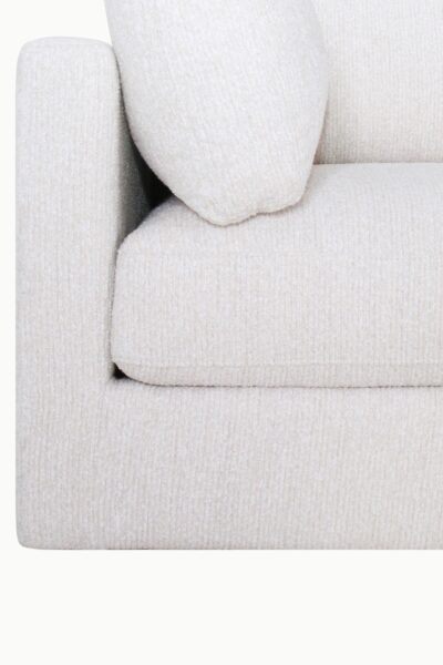 canapé d’angle modulable Kalia en tissu chenille beige avec pouf coffre de rangement