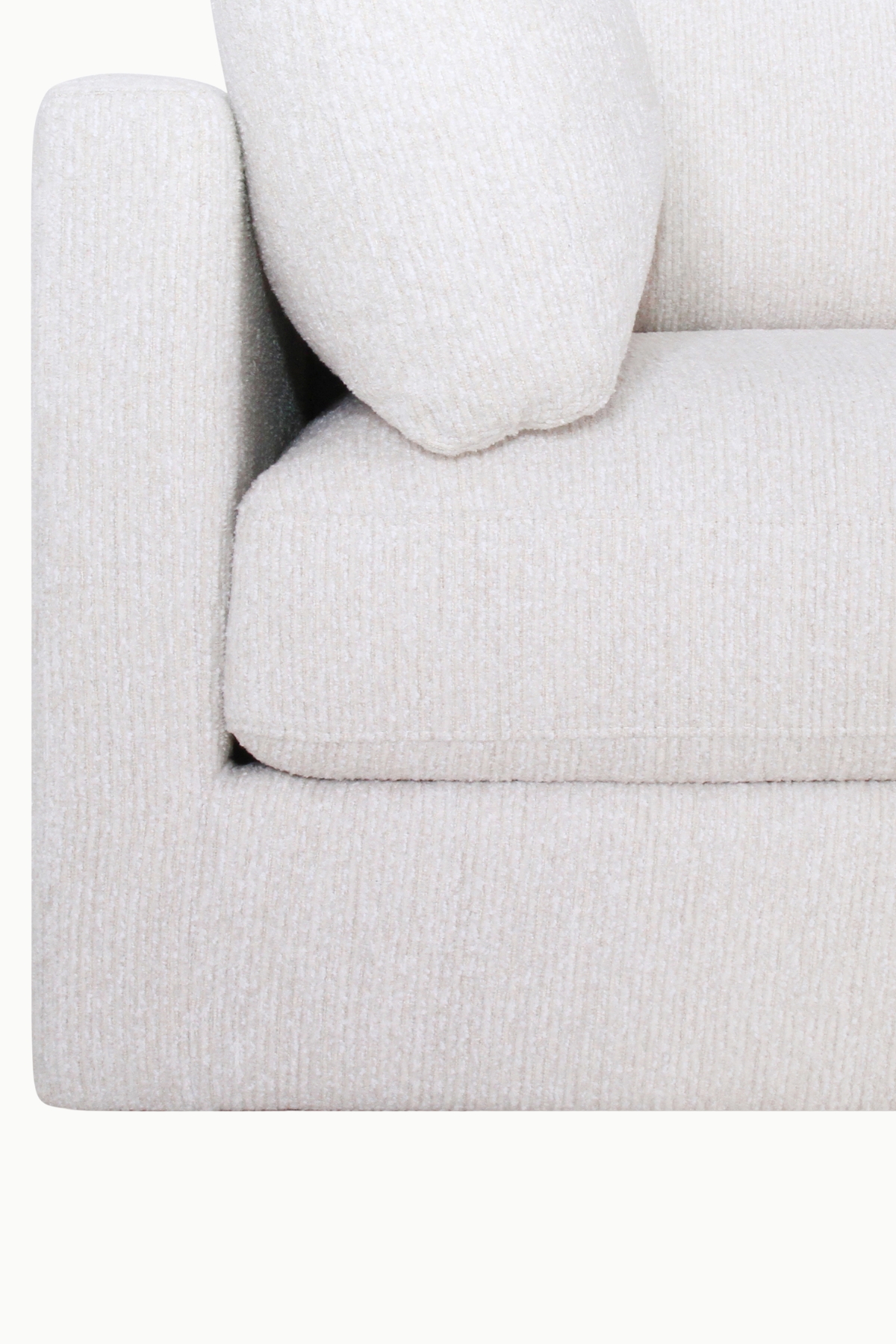 canapé d’angle modulable Kalia en tissu chenille beige avec pouf coffre de rangement