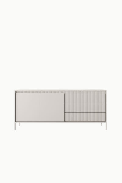 Buffet / commode Senso beige 187 cm, design moderne avec façade cannelée et portes coulissantes, idéal salon contemporain