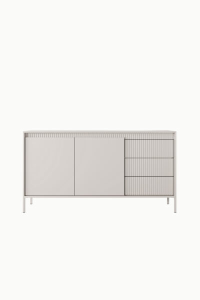 Buffet / commode Senso beige 153 cm, design moderne avec façade cannelée et portes coulissantes, idéal salon contemporain
