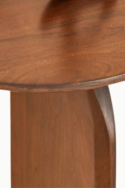 Console Emilia en bois d’acacia marron, design moderne avec plateau ovale et pieds en forme d'arche