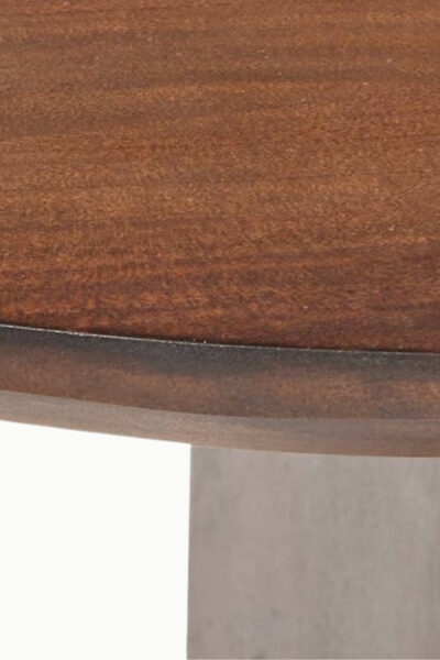 Console Emilia en bois d’acacia marron, design moderne avec plateau ovale et pieds en forme d'arche